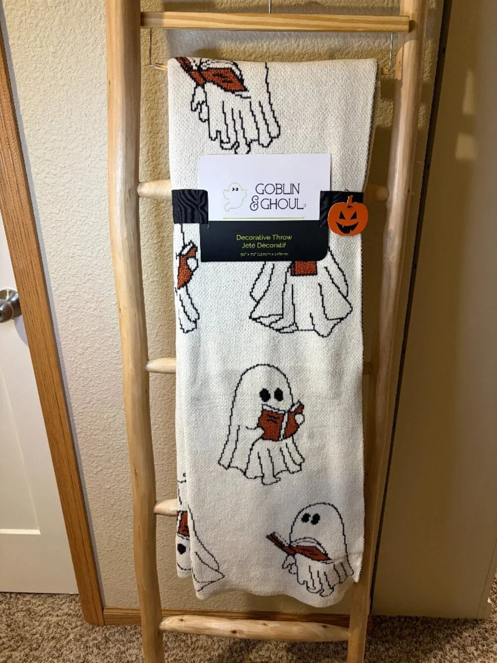 VIRAL Goblin & Ghoul Ghost Reading Book Knit Throw Blanket 50x70 Halloween NWT